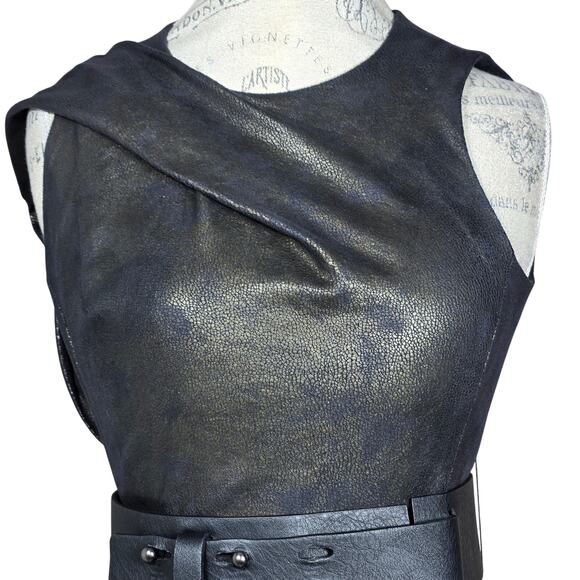 Byron Lars Beauty Mark Black Faux Leather Dress 2 NWT Sculpted Sheath - Picture 2 of 10